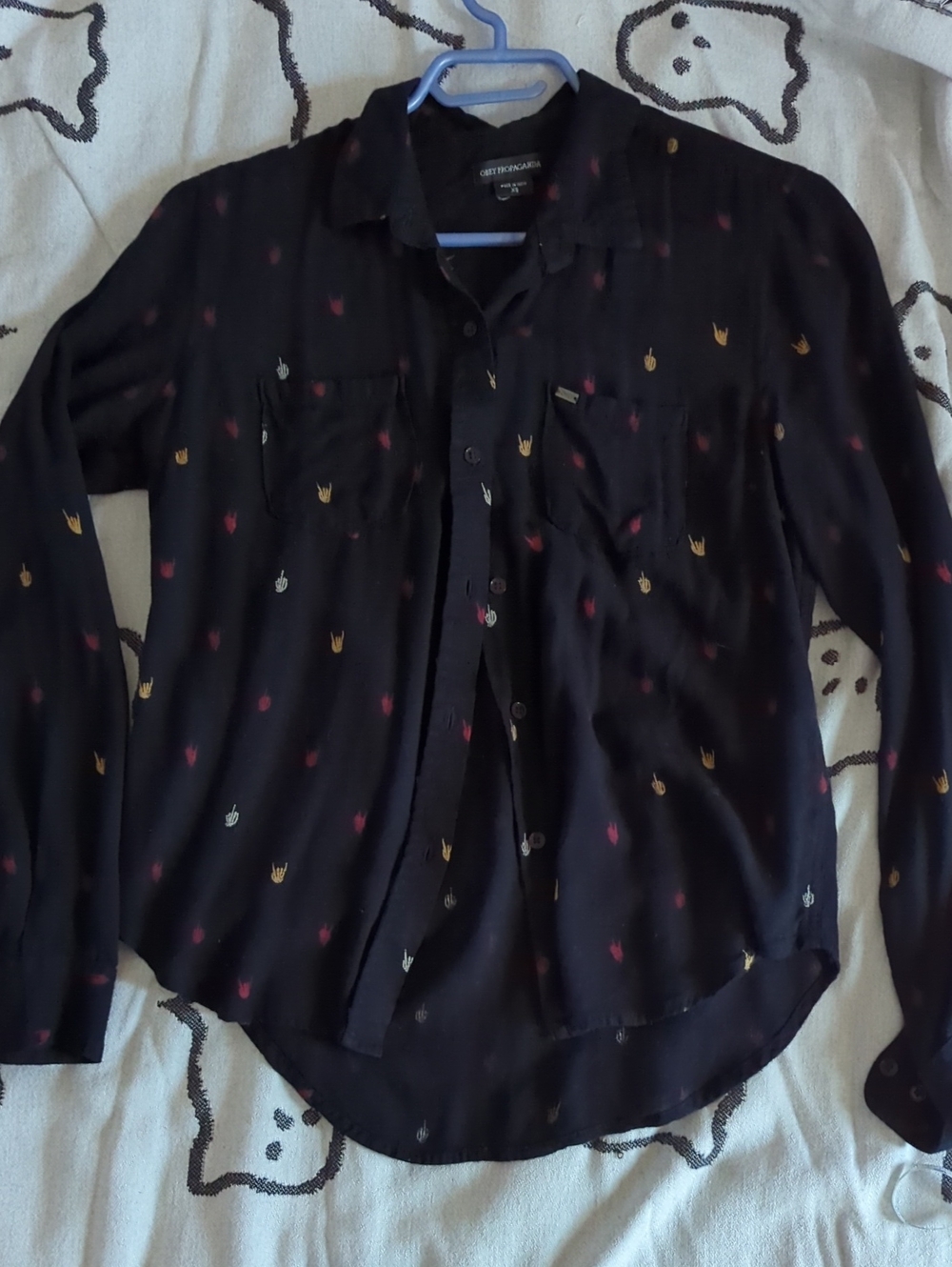 Black Button Down With Skeleton Hands Promt
